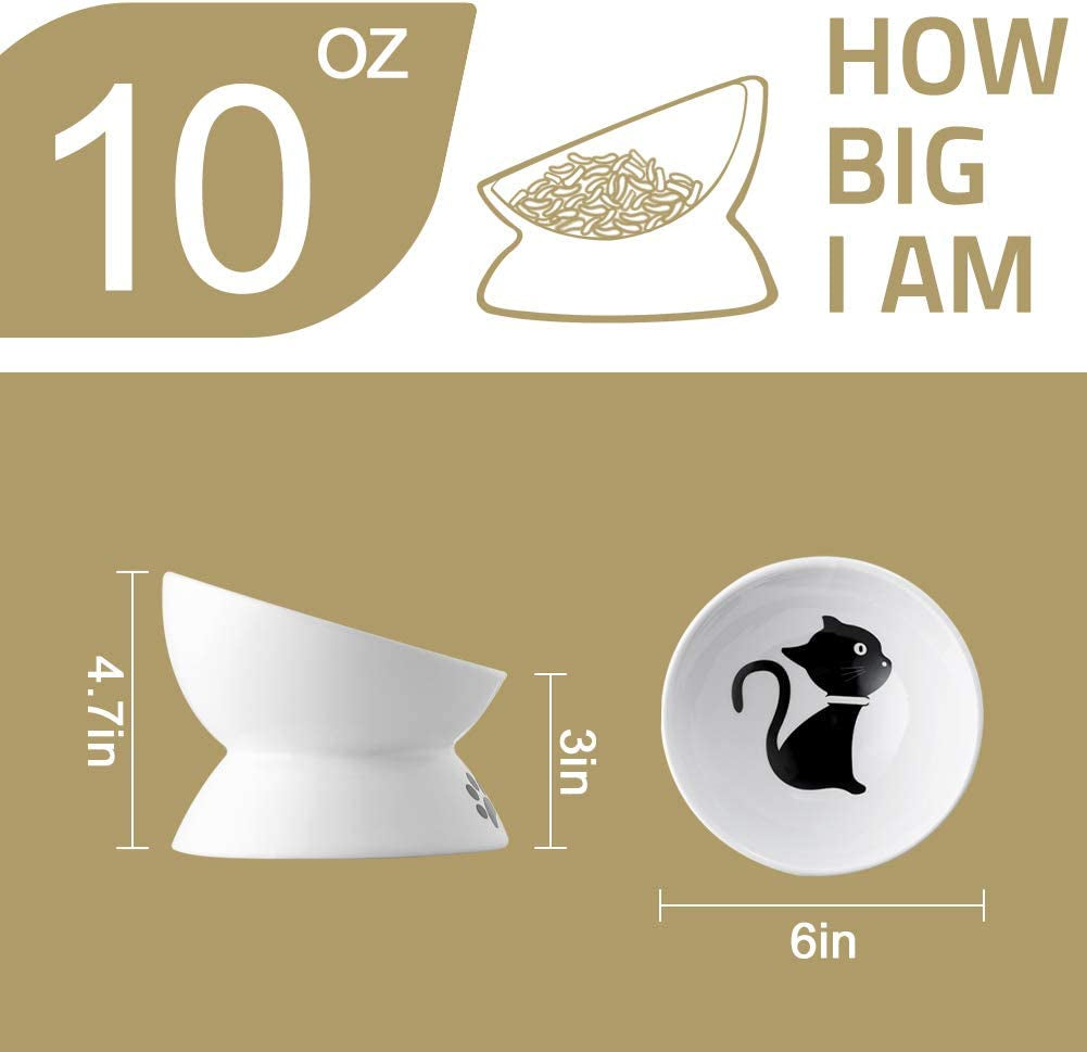 Ceramic Raised Cat Bowls, Slanted Cat Dish Food or Water Bowls, Elevated Porcelain Pet Feeder Bowl Protect Cat'S Spine, Stress Free, Backflow Prevention(Grey)