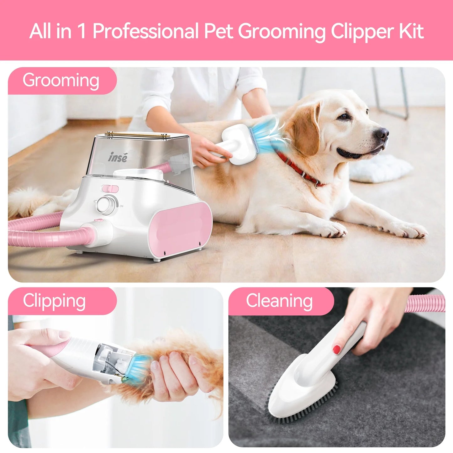 Grooming Vaccum, 4.5L Large Capacity Pet Grooming Kit & 5-In-1 Ultra-Low Noise Pet Grooming Vacu for Dog, Cat