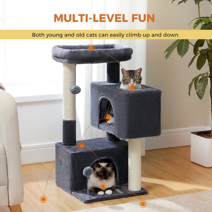 31.5" Modern Cat Tree Tower with Dual Large Condos for Kitten ＆ Medium Size Cat Dark Gray