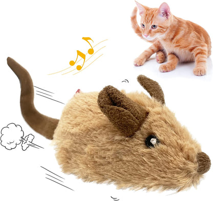 Interactive Moving Mouse Cat Toy with Realistic Squeaky Sound, Automatic Mouse Toys for Indoor Cats, Electronic Mouse Toy for Self Play & Exercise(Brown Ear)