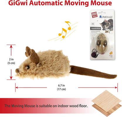 Interactive Moving Mouse Cat Toy with Realistic Squeaky Sound, Automatic Mouse Toys for Indoor Cats, Electronic Mouse Toy for Self Play & Exercise(Brown Ear)