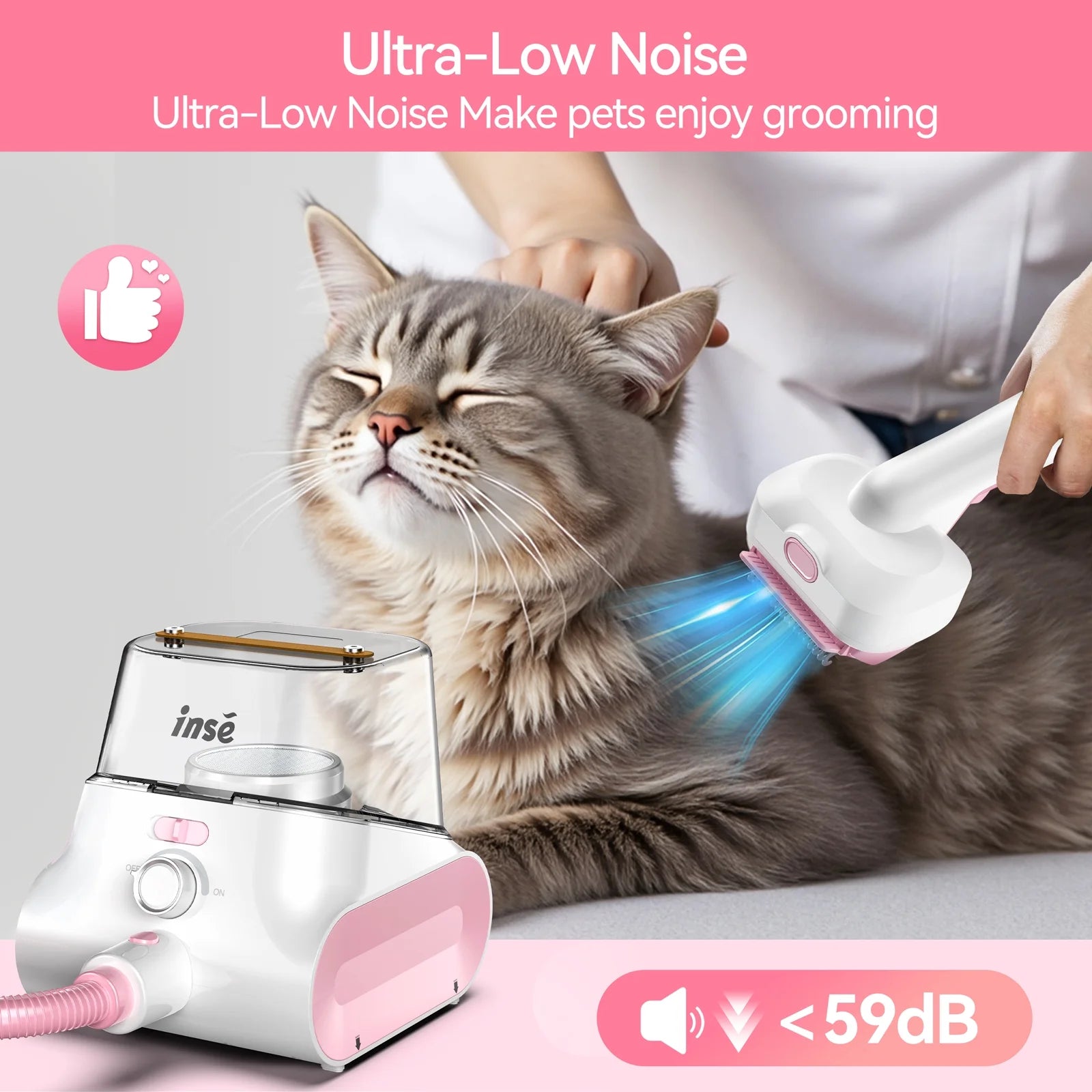 Grooming Vaccum, 4.5L Large Capacity Pet Grooming Kit & 5-In-1 Ultra-Low Noise Pet Grooming Vacu for Dog, Cat