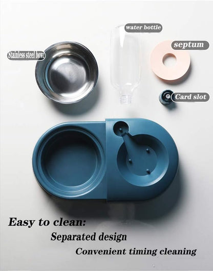 Dog Cat Food Bowls，Double Dog Bowls for Small Dogs，Automatic Drinking Water,Detachable and Stable Separation Design，Suitable for Cats/Small Dogs(White)