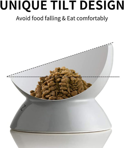 Ceramic Raised Cat Bowls, Slanted Cat Dish Food or Water Bowls, Elevated Porcelain Pet Feeder Bowl Protect Cat'S Spine, Stress Free, Backflow Prevention(Grey)