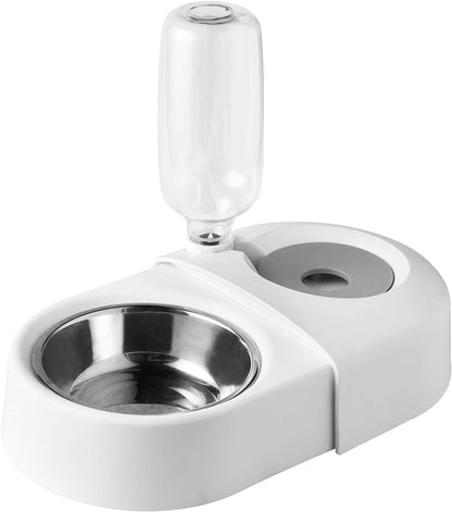 Dog Cat Food Bowls，Double Dog Bowls for Small Dogs，Automatic Drinking Water,Detachable and Stable Separation Design，Suitable for Cats/Small Dogs(White)